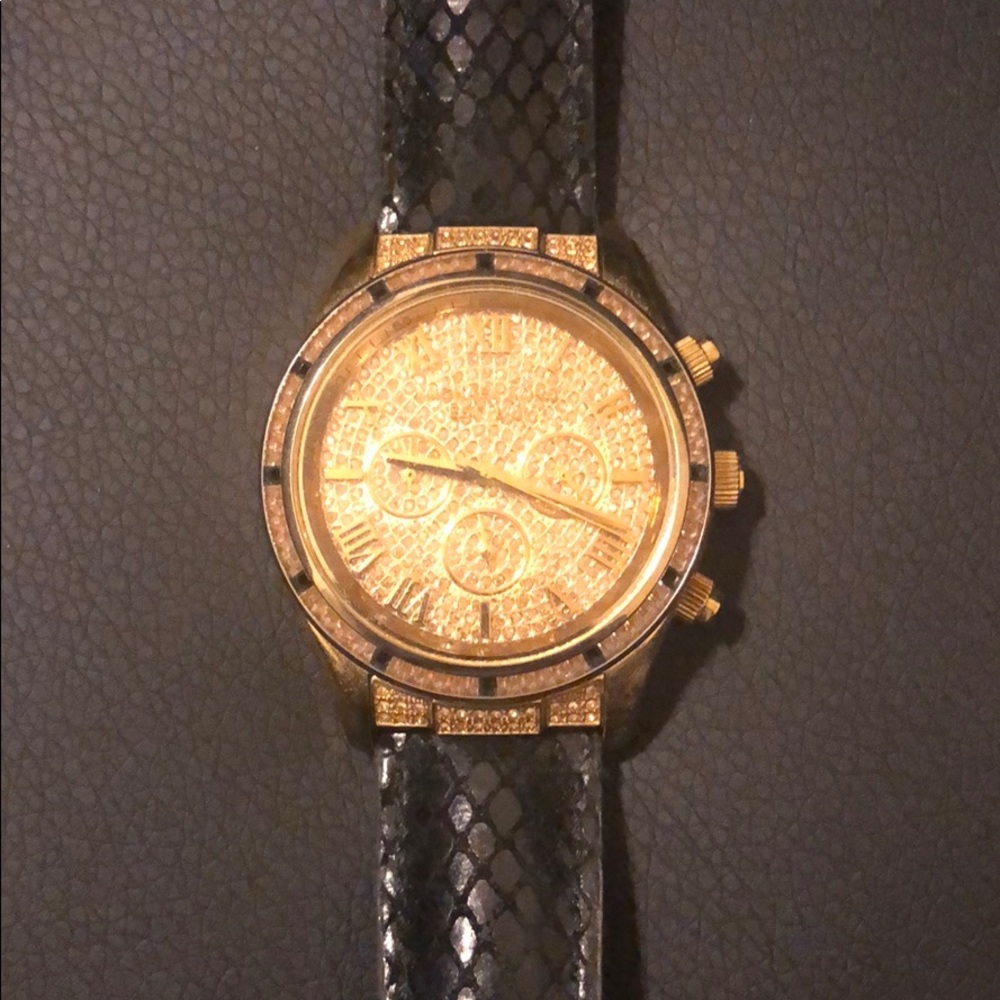 Michael Kors Black and Gold Rhinestone Watch